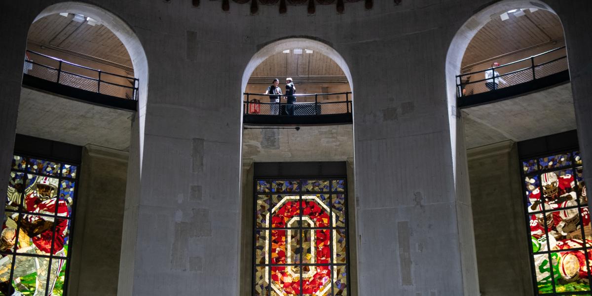 Homecoming, stained glass block O in the rotunda Ohio Stadium